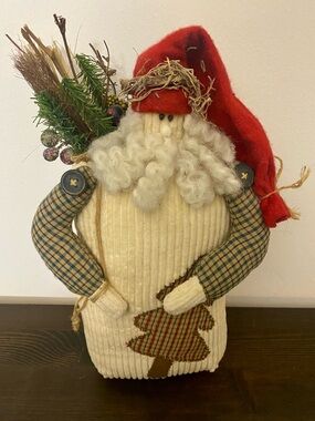 Super cute Kohl's corduroy Cream and Red Santa with Plaid Arms🥺